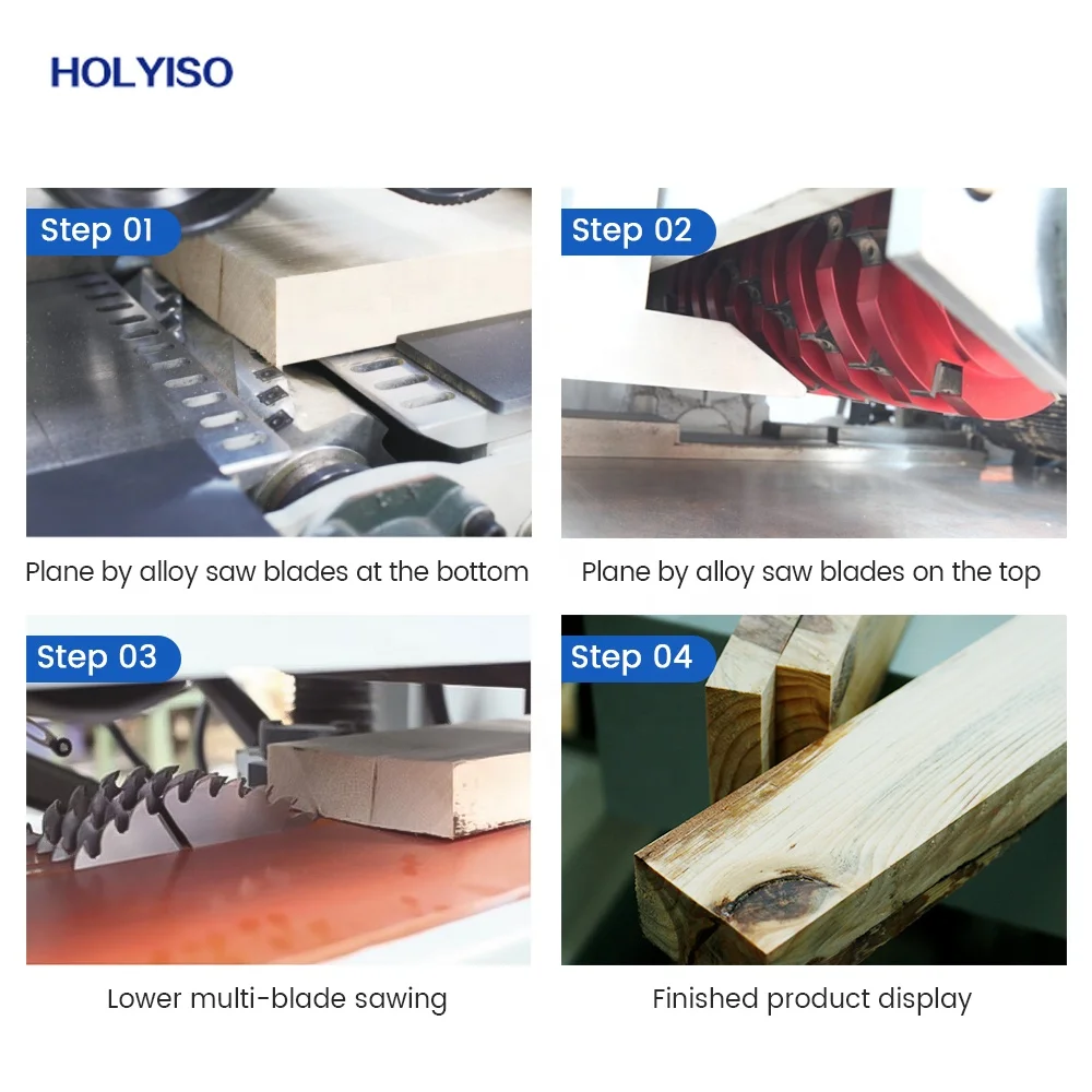 HOLYISO KI9330 2 sided planner machine solid wood board double side planer with multiply rip saw