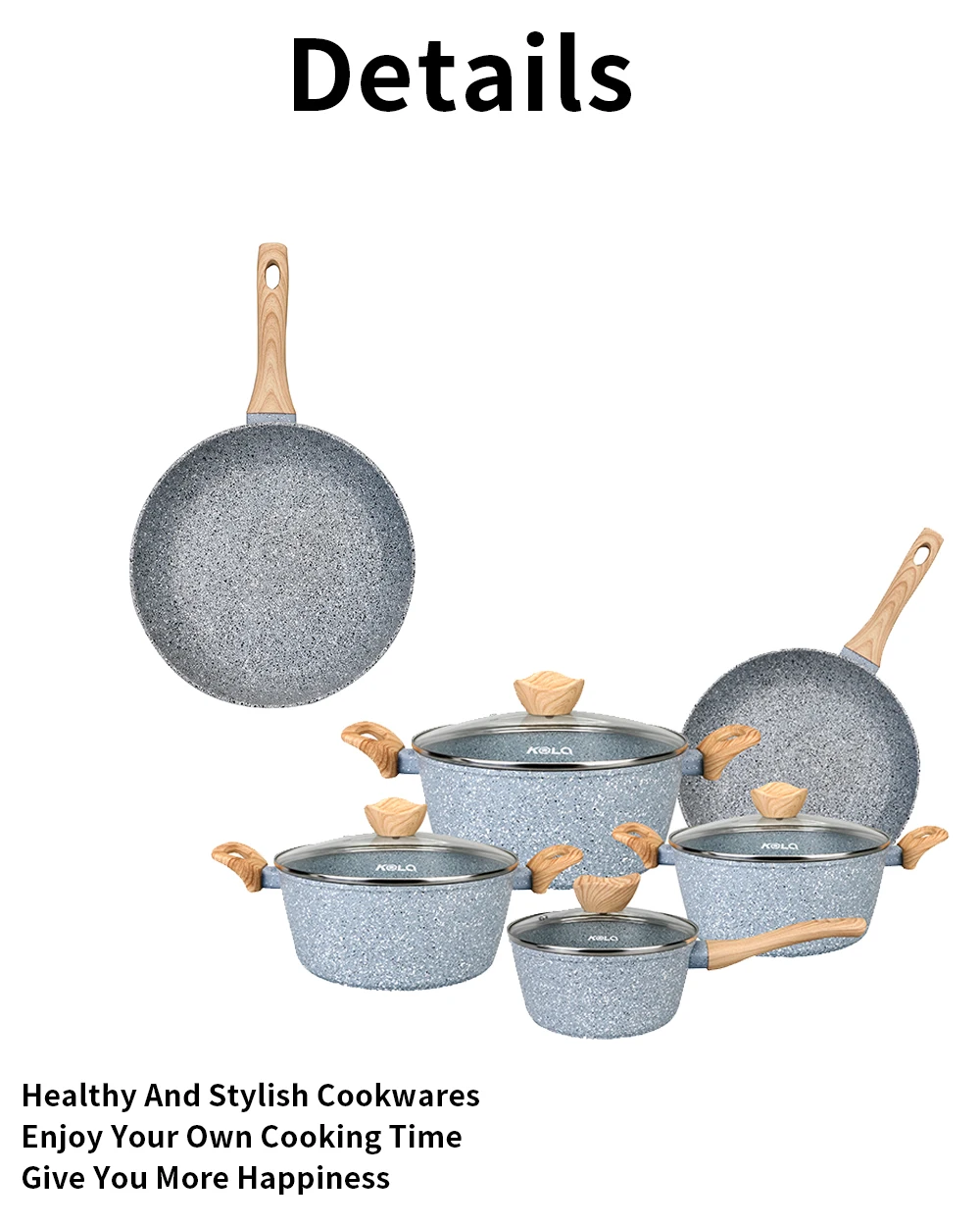 9Pcs Pots and Pans Set Nonstick Cookware Sets Granite Induction Non Stick Cooking Set Frying Pans Saucepans(PFOS PFOA Free)
