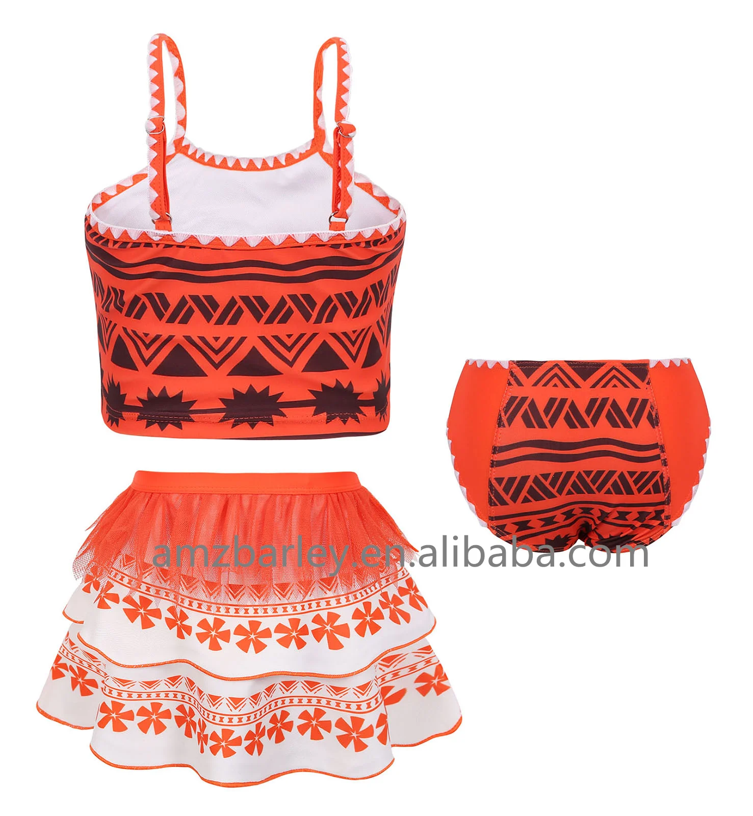 Wholesale Girl Swimsuit Sleeves Ocean Romance Adventure Vaiana Costumes 3 Pieces set Kids Cute Swimwear with Accessories