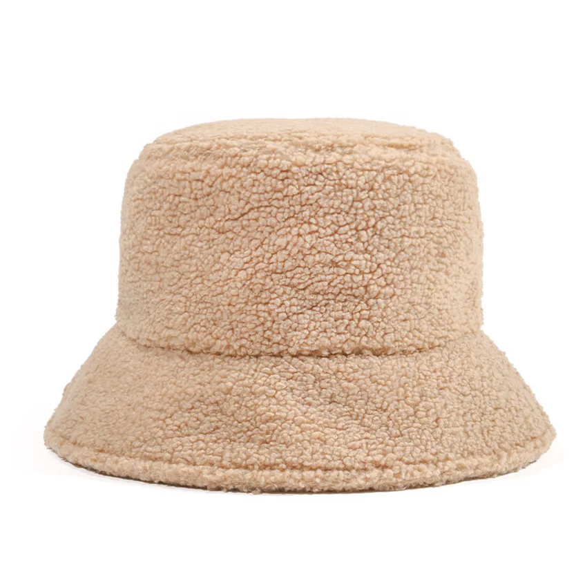 Womens Vintage Cloche Lambs Wool Bucket Hat Outdoor Sports Fisherman Cap for Women Casual Winter Warm Hat