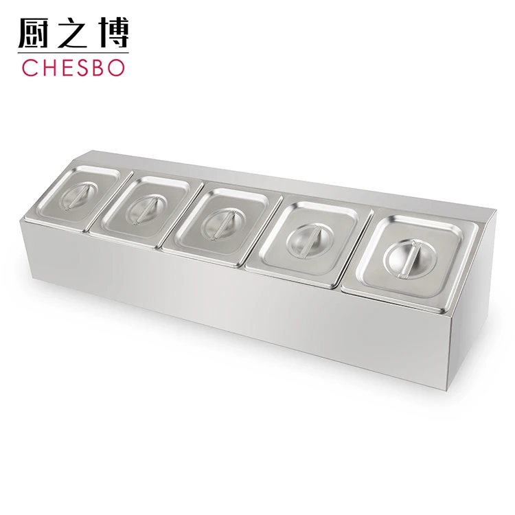 5 Grid 1/6 Stainless Steel Rectangular Buffet Food Seasoning GN Pan Cabinet Set with Lid For Buffet