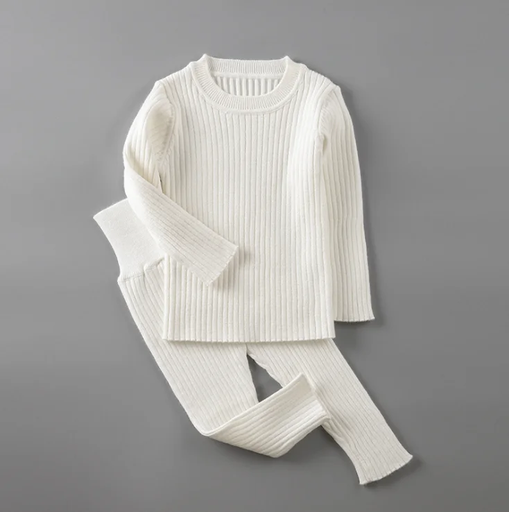 Organic cotton knitting infants Baby  Home wear Outfit Long Sleeve Top High waist Pants Set for boy girls.