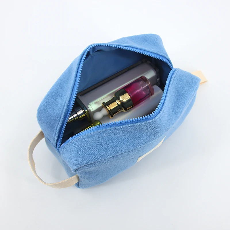 High Quality Custom Terry Cosmetic Bag, Custom Private Label Makeup Pouch Bags with Waterproof Wipeable Lining