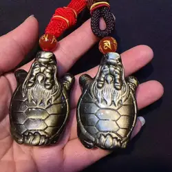 Natural golden obsidian crystal carving tortoise the dragon turtle car pendant