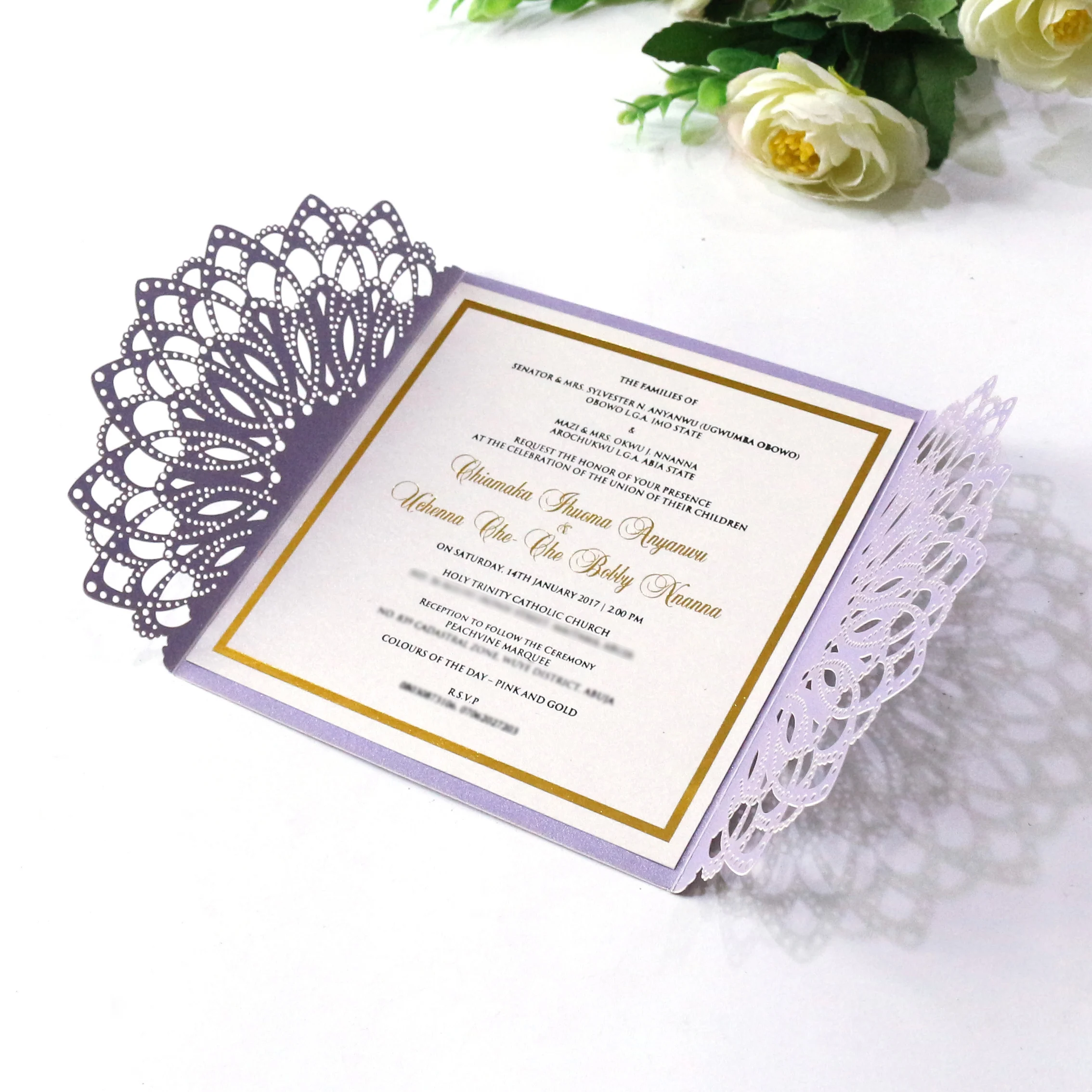 2023 Hot Sale Purple Invitation Card Laser Cut Wedding Invitation Card Design Laser Cut Brand Custom Text