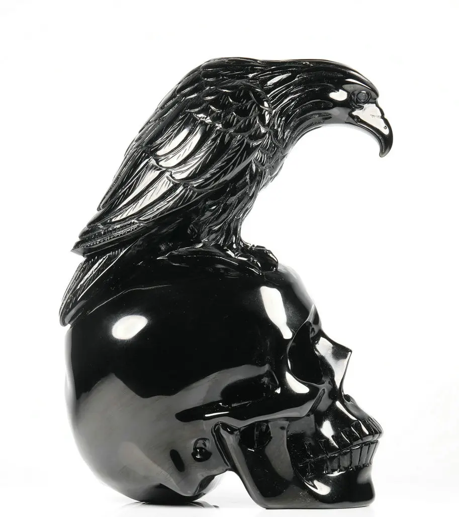 Mr Skull Obsidian Eagle Скульптура Ручная резьба Исцеляющие кристаллы хрустальные поделки