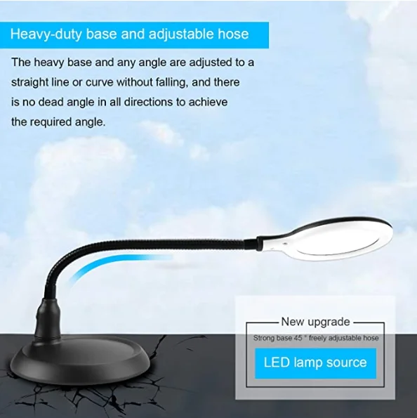 
5X Magnifier Glass Lamp,LED Light and Flexible Neck, USB Powered,Perfect for Reading,Hobbies,Task Crafts or Workbench 