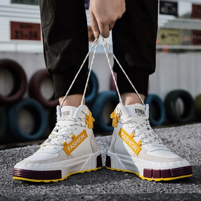 
Custom Brand 2019 High Top Skate Shoe Sneaker For Men Leather Upper Walking Shoes Thick Bottom Fashion Sport Shoe JD-Y633 
