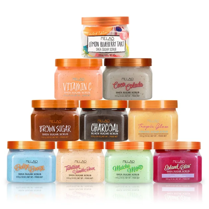 Private label sherbet Vegan natural bodyscrub vendor skin care exfoliating whitening organic Fruit shea sugar body scrub