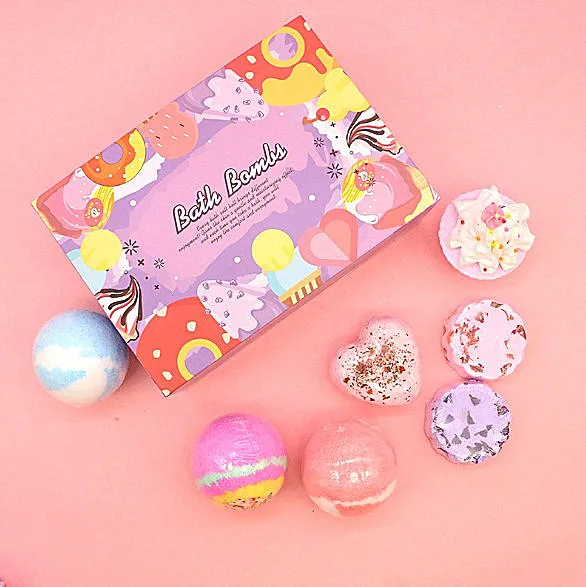 Drop Shipping Organic Fizzy Kid Bath Bombs Set Gift Box Small Cupcake Candy Food Diy Bath Ball Bomb Kit
