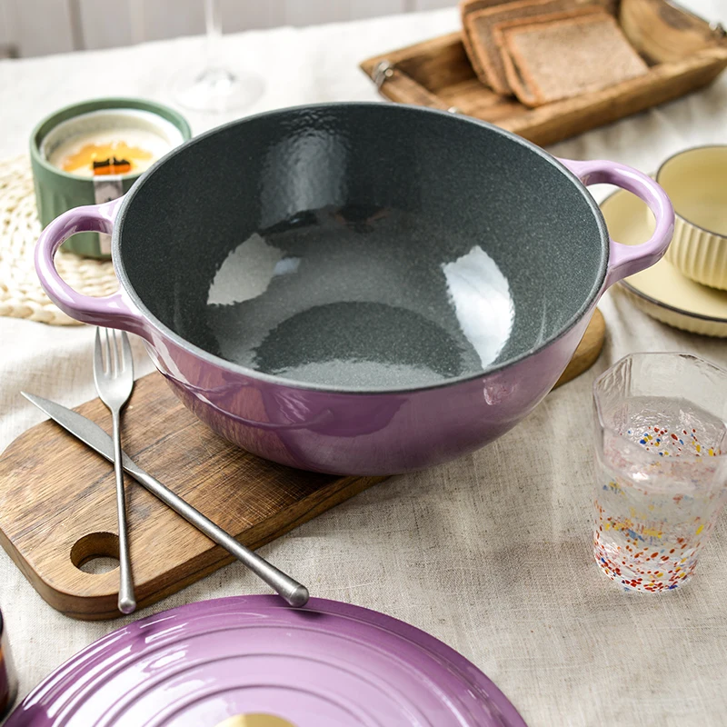 Cast Iron round Dutch Oven Pots Pans Classic Chinese Design Single Double Handle Kitchen