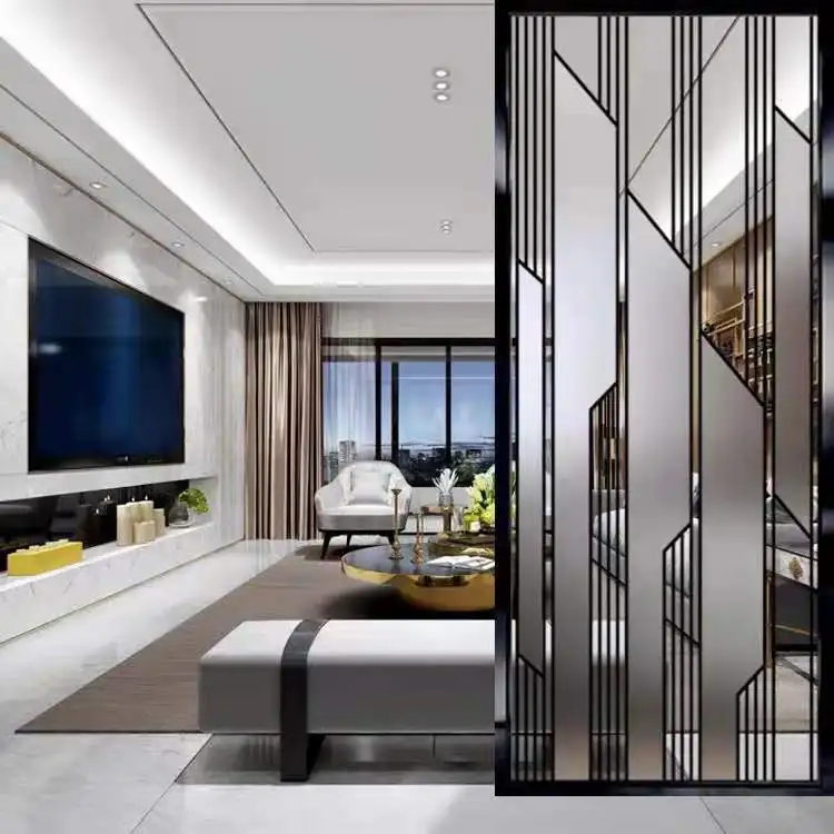Modern Luxury Design Decorative Room Divider  Glass Panel  Metal Screen