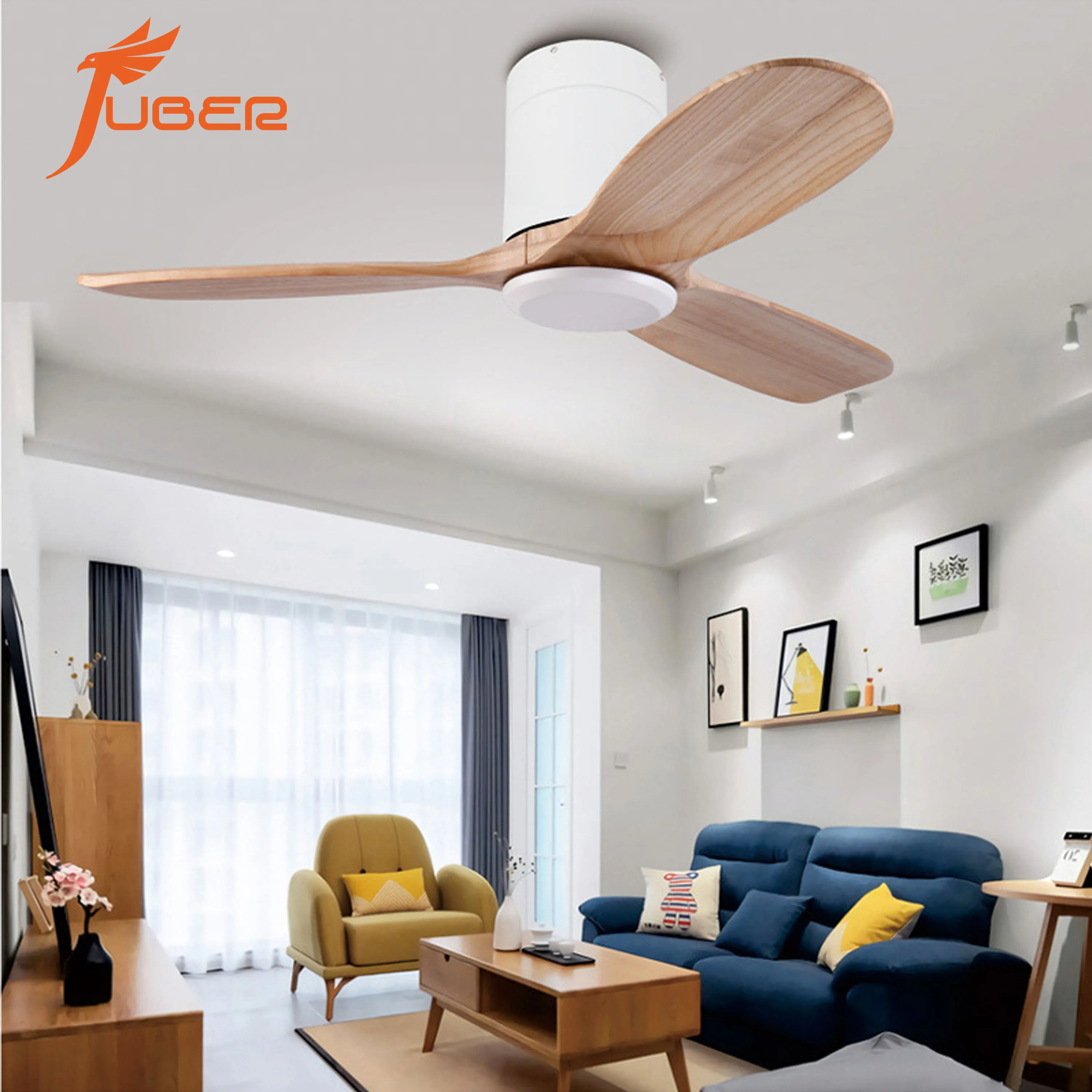 Modern Nordic Fancy Wooden 42 52 Inch Decorative Cooper Motor Deckenventilator Ventilateur de plafond Led Ceiling Fan With Light