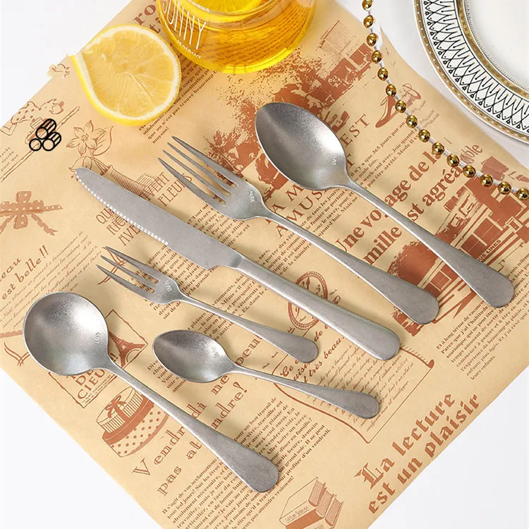 Harmony Luxury Hotel Wedding Flatware Long Flat Design Handle Spoon And Fork Set Stainless