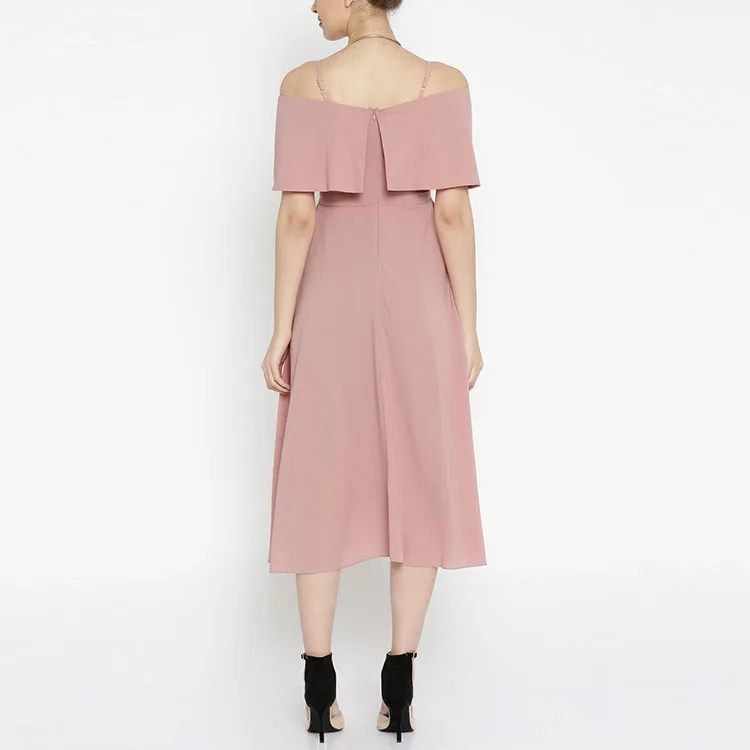 China wholesale casual spaghetti strap off shoulder midi dress for women