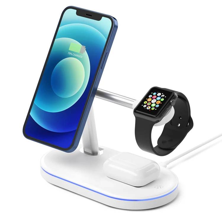 Amazon hot sale 15 W 3 in 1 magnetic wireless charger with night light for phone for watch for earbuds