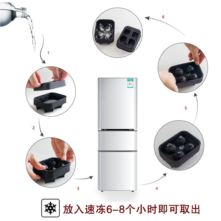 Лидер продаж, поднос для льда из пищевого силикона, для приготовления виски, круглые большие кубики льда, форма с 6 отсеками