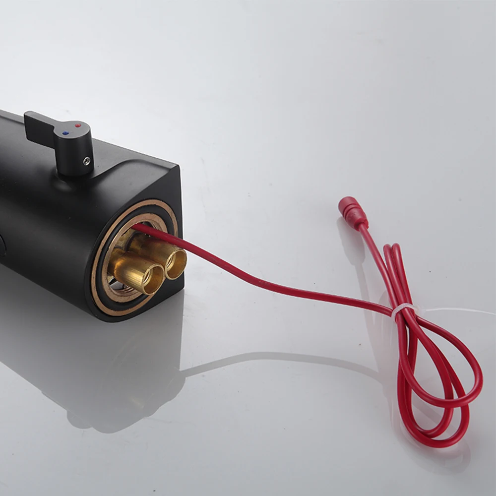 Negro black automatic smart basin faucet taps body full brass valve core copper mixer water cold & hot ac 220 and dc battery 6v