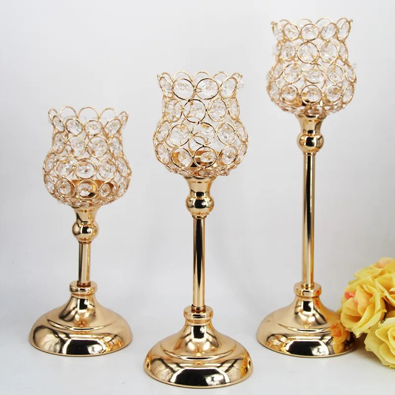 Golden Crystal Candelabra Wholesale For Wedding Decor