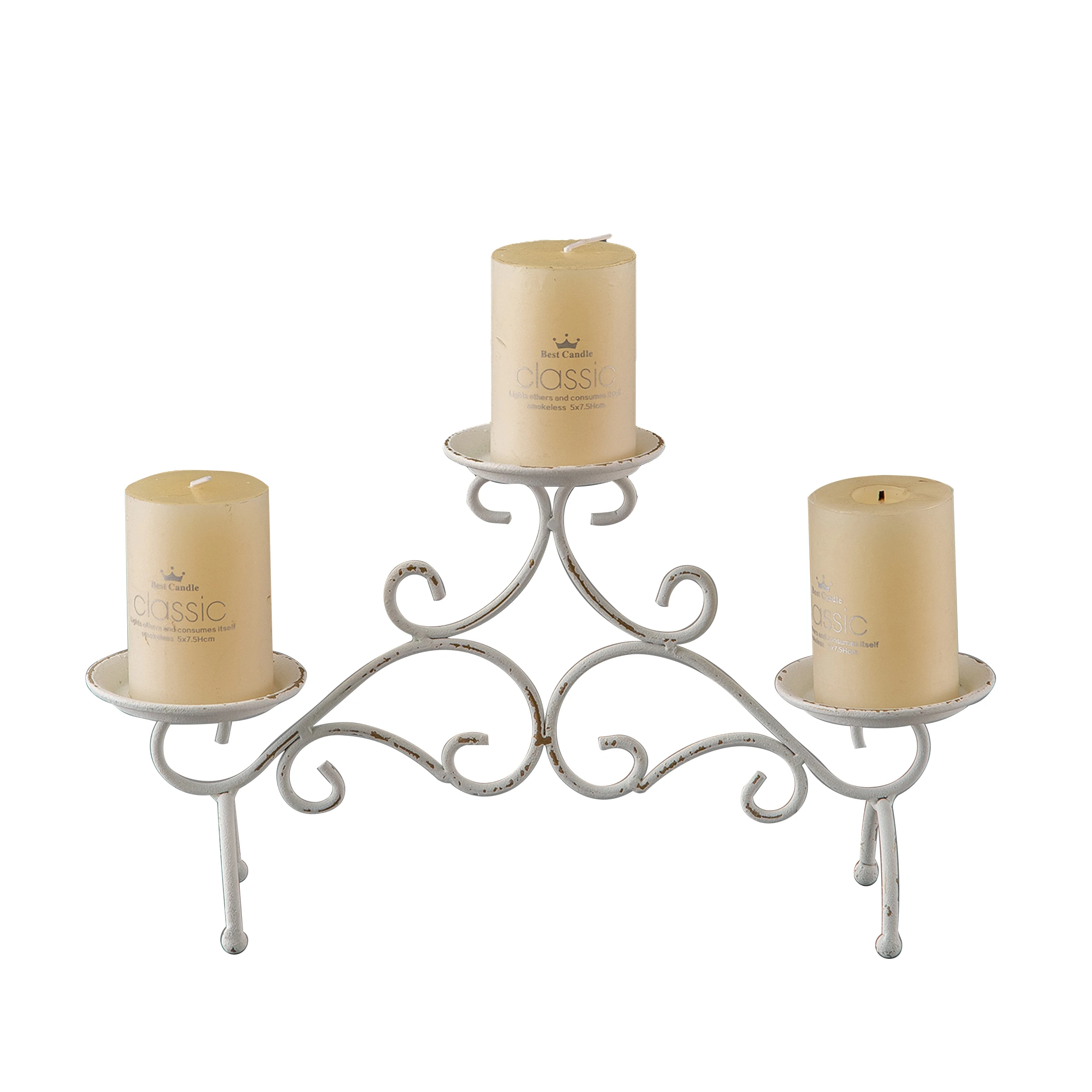 Wedding Party Tabletop Decoration White Wrought Iron Candlestick Holders Candle Pillar Holders Tabletop Rustic Metal Candelabra