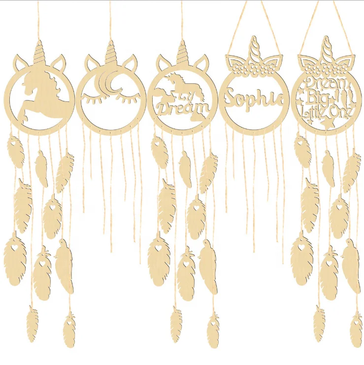 DIY Home Wall Decoration Accessories Ornaments Wooden Unicorn Dream Catcher for Decor