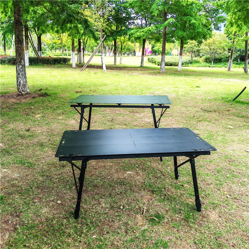Picnic Outdoor Three-Stage Folding Table, Portable Table with Adjustable Legs, Aluminium Alloy Table for Camping