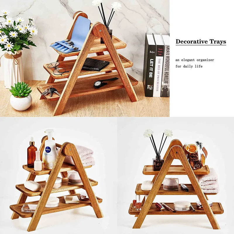 Деревенские Деревянные 3-ярусные тарелки для сыра сервировочные колбасных изделий прямоугольный поднос кексов закусок фруктов деревянный многоярусный