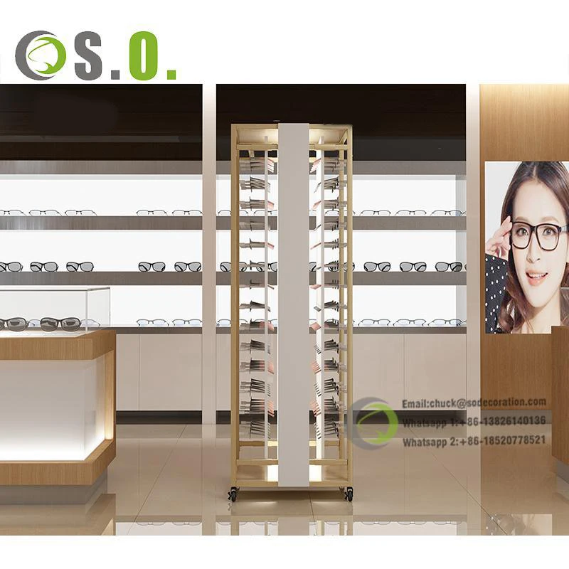 Optical Idea Wooden Shop Decoration Cabinet Spectacle Frame Sunglasses Display Stand Eyewear Store Design