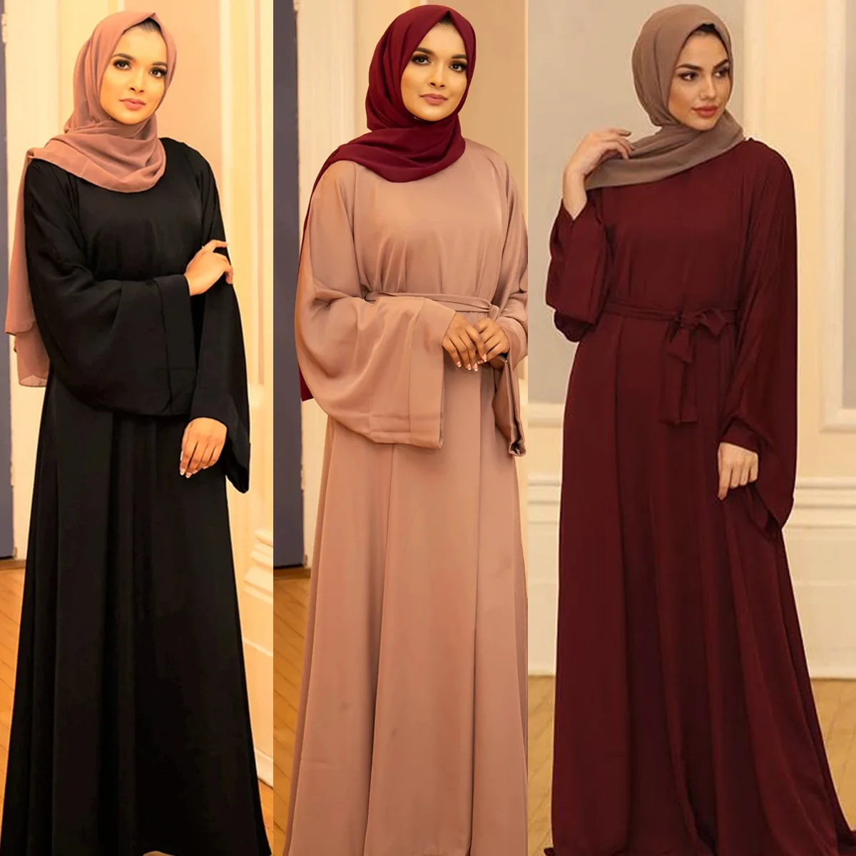 Hot sale in Dubai, Middle East, solid color plus size lace-up Muslim dress
