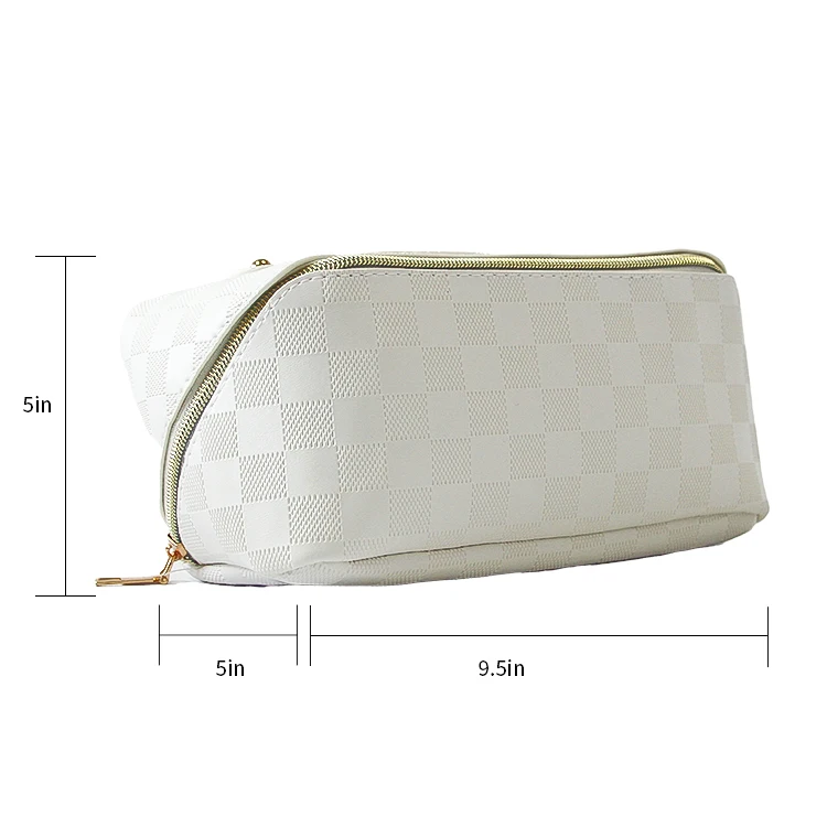Custom Logo Water Resistant Make Up Travel Cosmetic Portable Handle Checkerboard Pu Makeup Storage Bag Toiletries Bags For Women