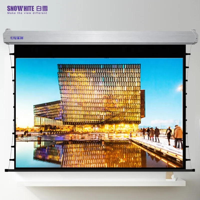SNOWHITE  80 100 120 inch UST ALR PVC fabric TAB Tension Motorized projector screen  Tension electric projection screen