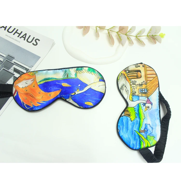 HIgh Quality Cute Style Silk Eye Mask With Hand Drawn Pattern