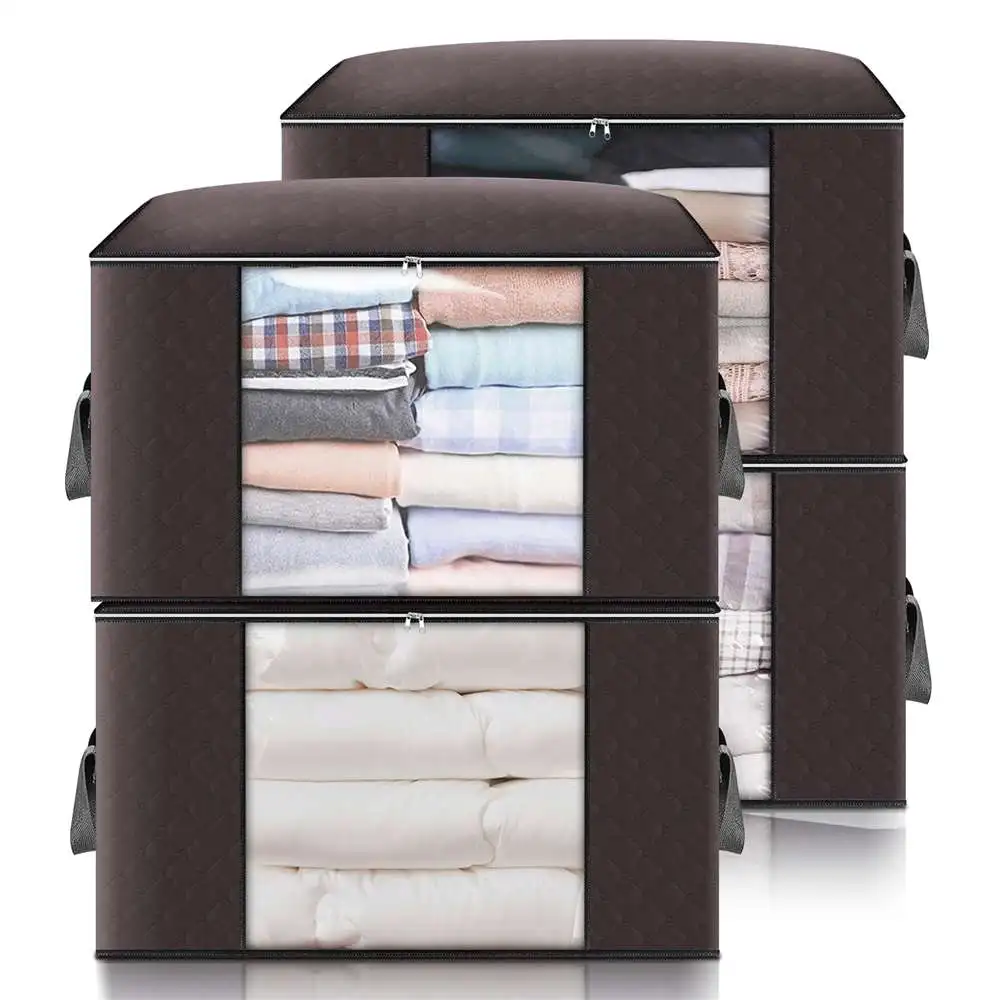 Large Capacity  Non-woven Fabric Portable Wardrobe Organizer Quilt Pillow Blanket Clothes Storage Bag for Wardrobe
