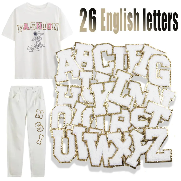 Sequins Jersey Numbers And Letters Patch Iron On Alphabet Letters Heat Press Chenille Letter Patch