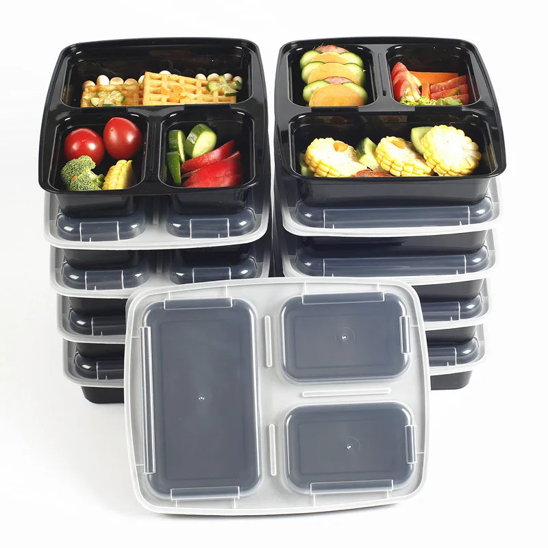 Stackable 3 Compartment 10 Pack Reusable BPA Free Meal Food Prep Box