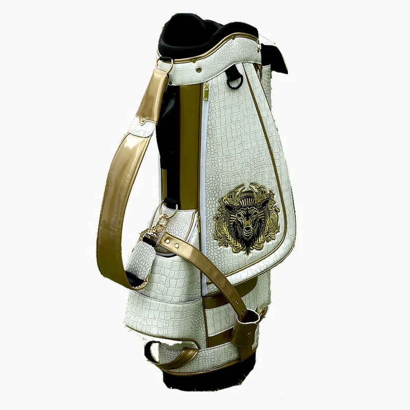Custom Design White/Gold PU Leather Luxury Golf Stand Bag