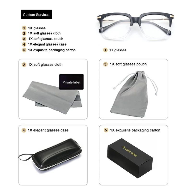 Square Type Eyewear Private Label TR90 Eyeglasses Frames Optical Glasses Mens