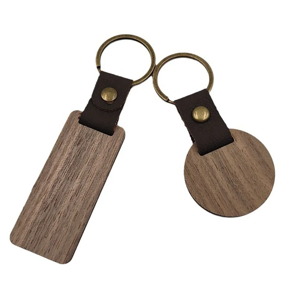 Wood Keychain Blanks Leather Wood Keychain Blank Unfinished Blanks with Leather Strap Keychain Easy Install Easy to Use
