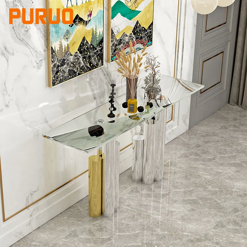 Home goods european style tempered glass top stainless steel metal coffee table legs for living design