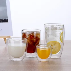 Home Gift Drinkware Double Layer Heatproof Coffee Latte Milk Juice Beer Drink Clear Glass Mug Cup Borosilicate Glass Cups