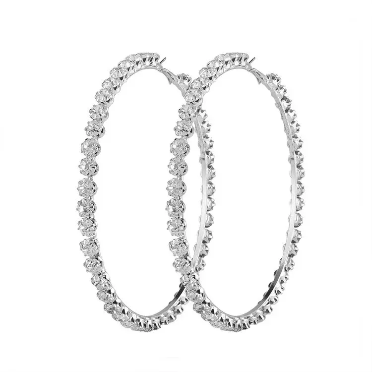 Hot Sale 925 Sterling Silver Rhodium Plated Tennis Cubic Zircon Hoop Earrings For Women
