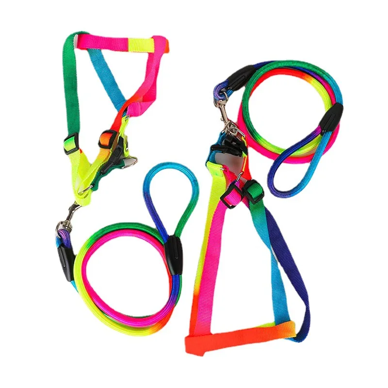 Comfortable wear-resistant dog leash Colorful dog leash Teddy chain dog leash Medium small pet chest strap supplies