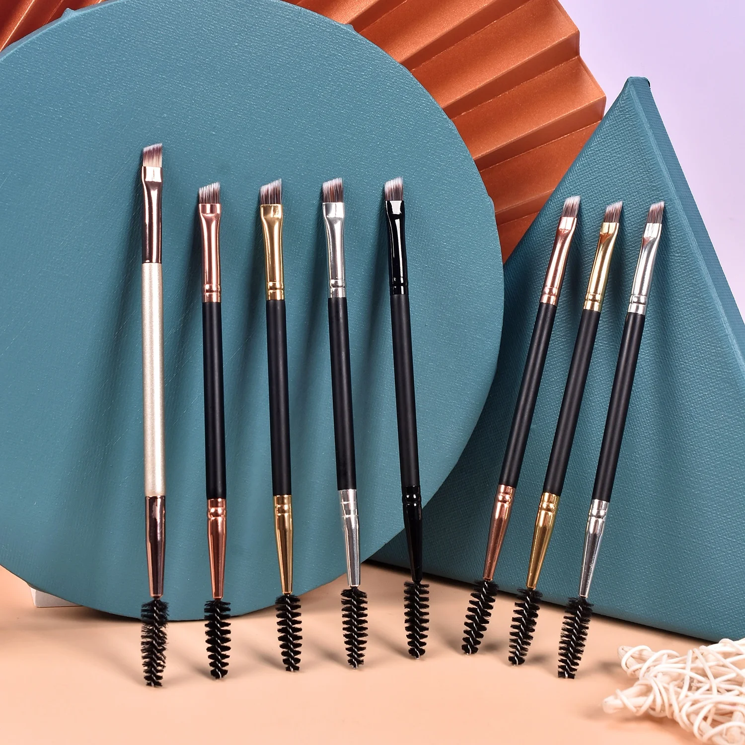 Low MOQ Makeup Tools Cosmetic Brushes Double End Makeup Brush Private Label Eyelash Eyebrow Brush