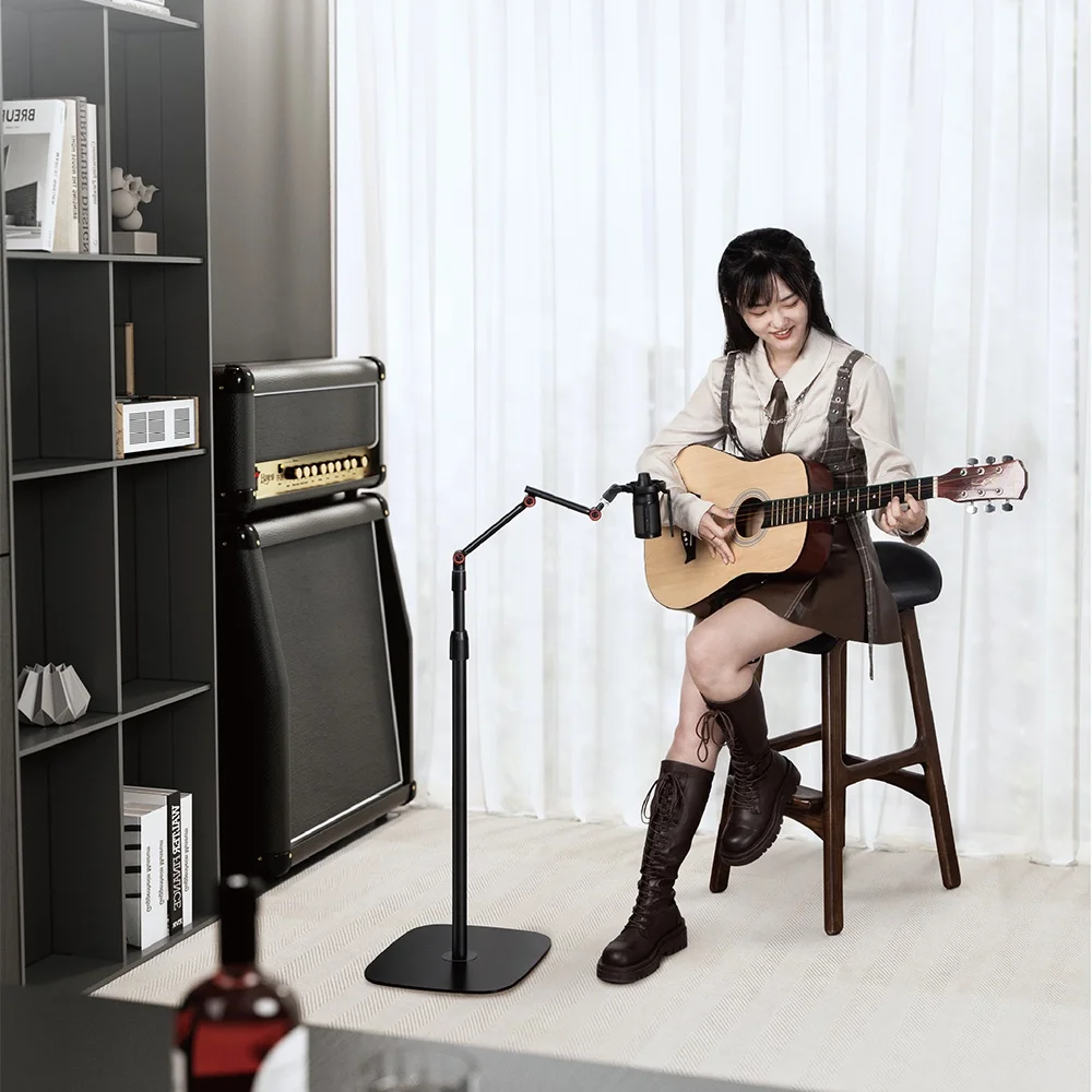 MDS16-2 Universal Microphone Floor Stand on Stage Height Adjustable Mic Boom Stand Mount with Weighted Square Base