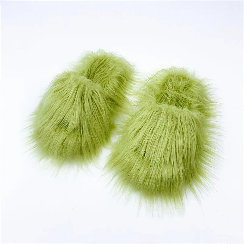 2024 Women Faux Fur Slippers Plush Warm Winter Faux Mongolian Wool Fur Slides Spicy Girl Imitation Fur Y2K Wool Slippers
