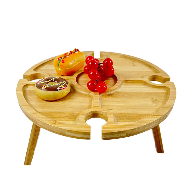 WDF Factory Bamboo Foldable Picnic Round Table Meja Lipat Portable Folding Camping with Cup Holder