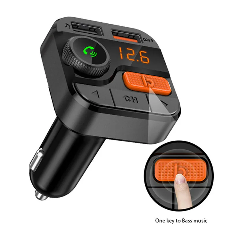 Original Factory Hot Sale stereo bluetooth transmitter fm with one-key bass booster