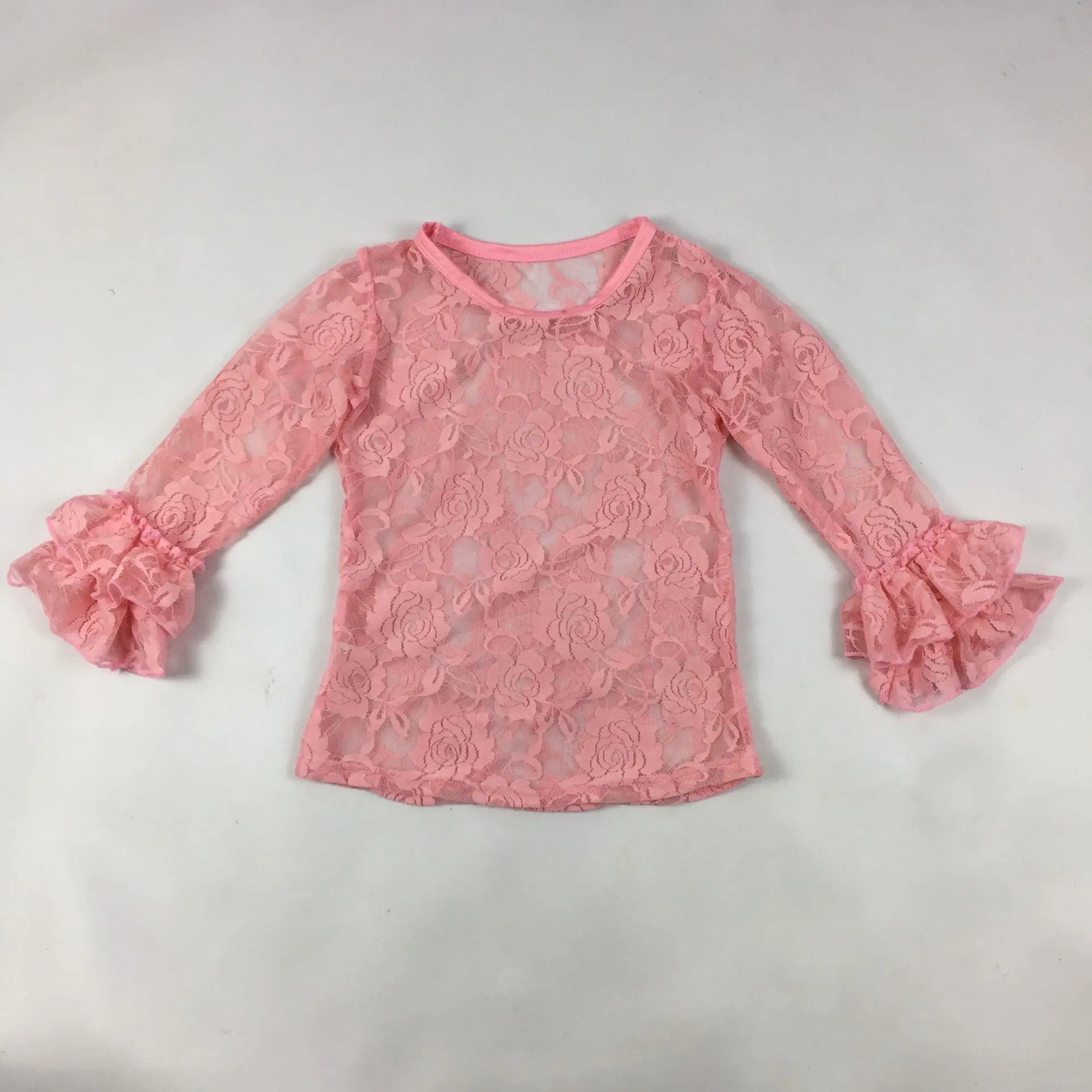 Qingli OEM colorful cardigan Tops See Through Blouse Coat Little Kids long ruffle sleeve Lace Cardigan