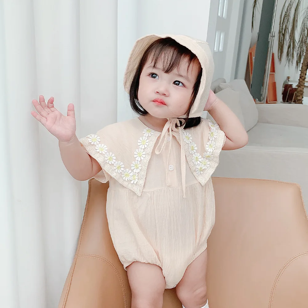 
Одежда для малышей, хлопок, корейский стиль 2021, кукольный воротник, Одежда для младенцев и малышей, милая одежда без рисунка для новорожденных девочек 