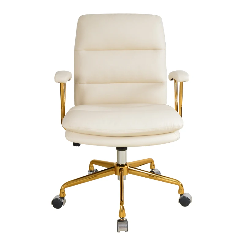 Modern Home Beige High Back Leather Soft Seat Comfortable Study Desk Chair For Study Room With Metal Frame Pad Armrest